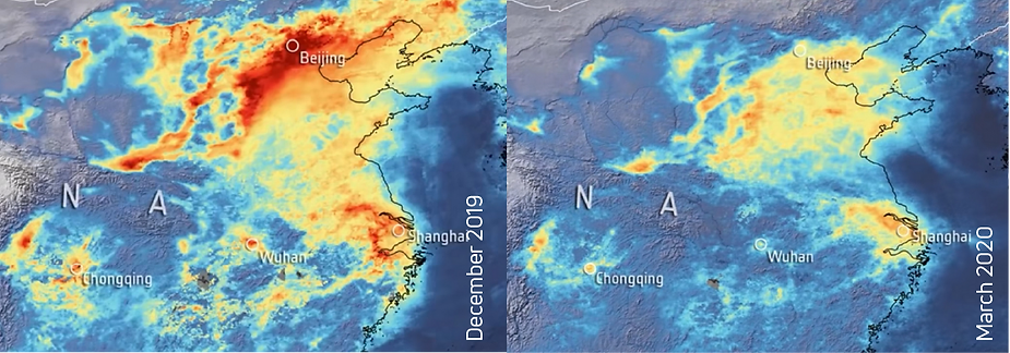 These images show difference in emissions from December 2019 to March 2020